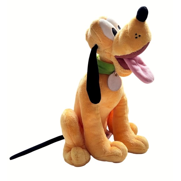Disney Other - Disney Store Pluto Plush Dog Green Collar Tongue Out Stuffed Animal Mickey